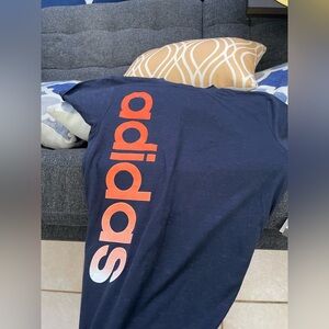 Adidas Navy Blue Short Sleeve T-Shirt with Orange Logo Size Large-New Never Worn
